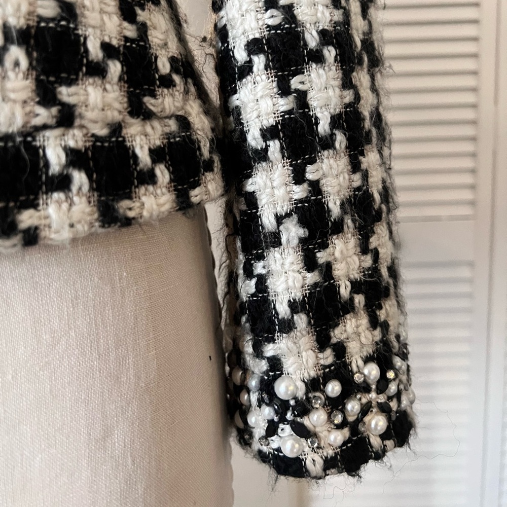 ECI Houndstooth Wool Blazer Pearl Embellished - Picture 12 of 13